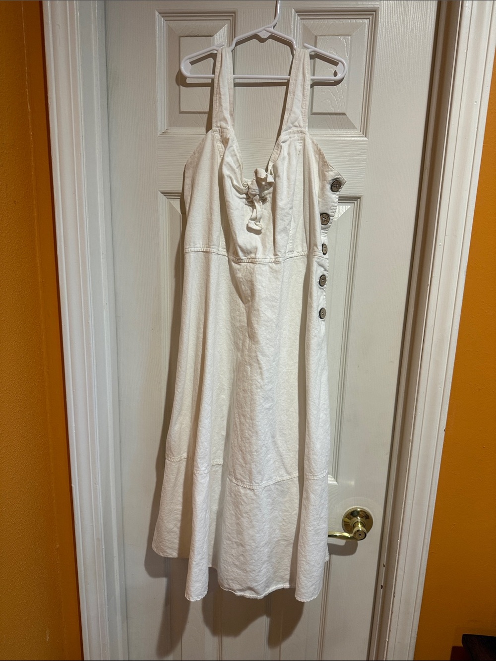 White Sleeveless Tie-Front Midi Dress - Size S